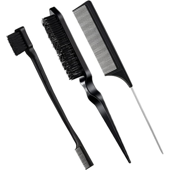 3 Pcs Slick Back Hair Brush Set Hair Brush Edge Control Brush Teasing Comb for Women Baby Kids' Black Hair (Black)