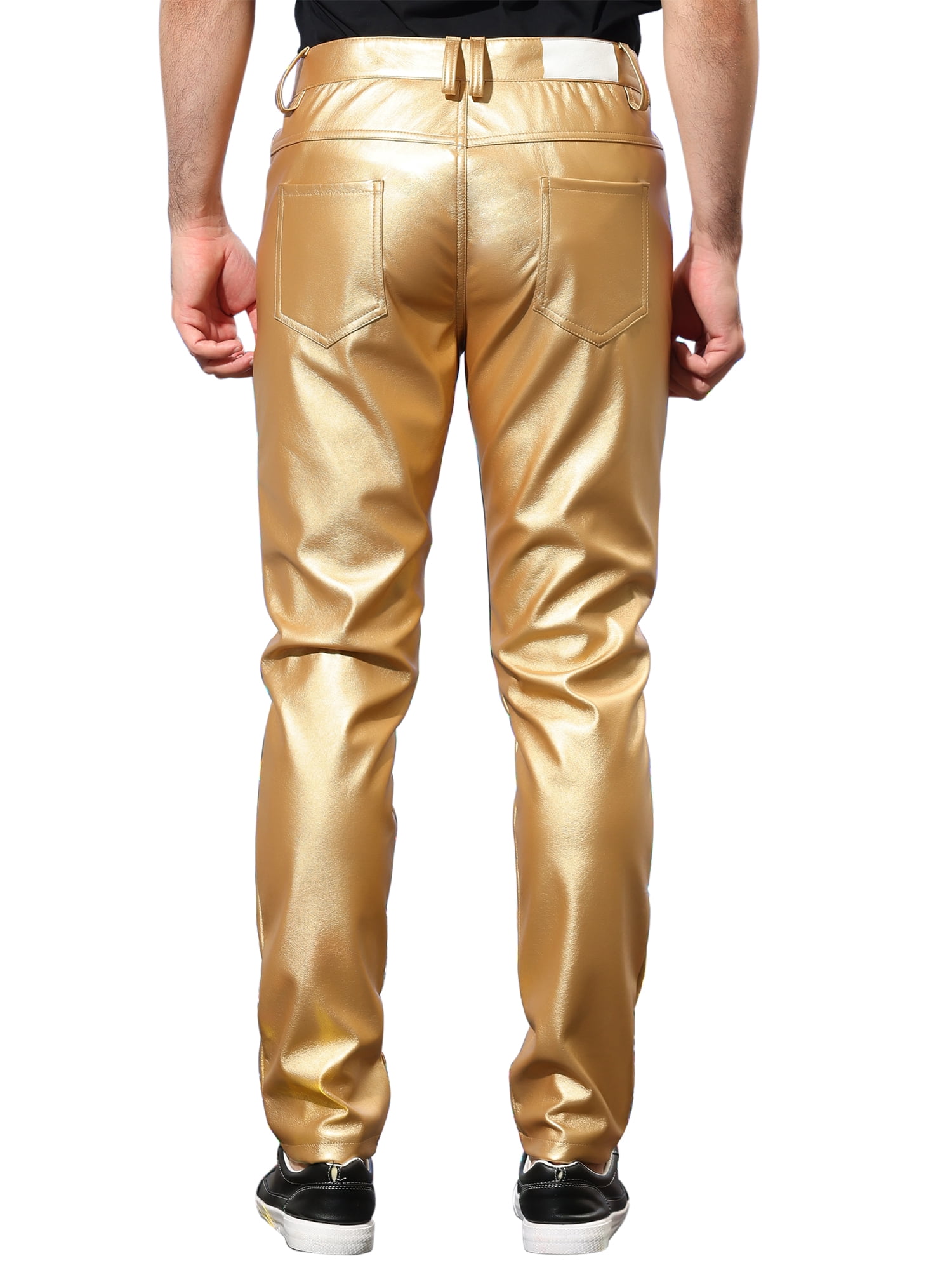 INSPIRE CHIC Men's Pants Faux Leather Slim Fit Zip-Fly Solid Pants 36 Golden