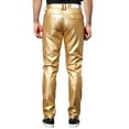 thumbnail image 3 of Unique Bargains Men's Metallic Slim Fit Night Club Disco Shiny Faux Leather Pants 38 Golden, 3 of 5
