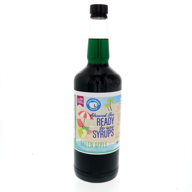 Jarabe para raspados y conos de nieve - Cuarto de galón (32 onzas líquidas) - Verde - Elaborado con azúcar de caña 100 % pura sin OGM, sin jarabe de maíz - Botella de plástico reciclable sin BPA