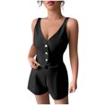 thumbnail image 2 of Women's 2 Piece Business Casual Outfits Summer Button Up Cropped Blazer Vest and Tailored Shorts Set Black XXL(XXL), 2 of 5