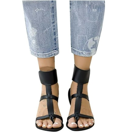 

Womens Summer Black Leather Sandals Ankle Cuff Shoes Flip Flops Flat Shoes Summer Open Toe Slide Sandals Comfortable Flats Flip-Flops Sandal Casual Platforms Wedge Sandals Heeled Sandals A16915