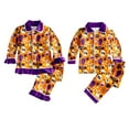 thumbnail image 3 of Conjunto de pijama de Halloween para niños y niñas, tela de seda de leche, calabaza amarilla + pantalones de manga larga con diseño de Castillo, conjuntos de pijama para 2 hermanos, 3 of 4