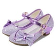 thumbnail image 2 of Fesfesfes Girls Sequined Toe Cap Shoes Princess Style High Heels for Parties,Glitter Dress Shoes for School Performances,Cute Low Heel Sandals(Purple,9 Years), 2 of 7