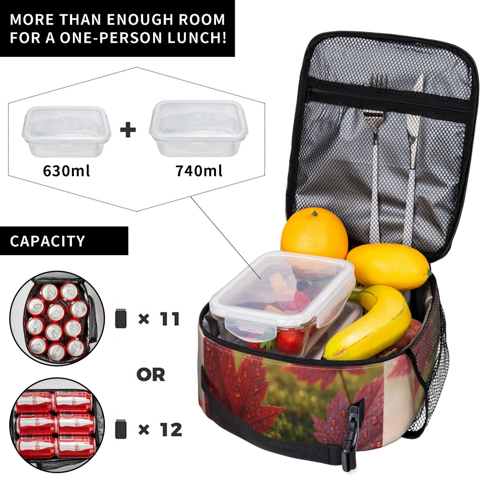 Lunch Bag For Women Men Insulated Portable Lunch Box Bento Box Office Picnic Travel Cooler Bag Autumn Leaves Closeup