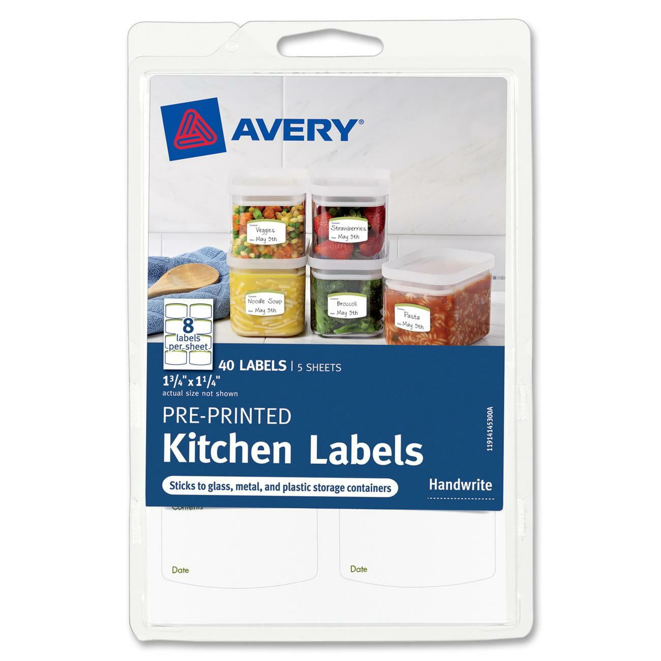 Avery PrePrinted Kitchen Labels 41453, Green Border, 13/4" x 11/4