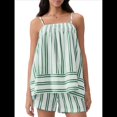 thumbnail image 2 of Conjunto de 2 Piezas de Pijama para Mujer, con Top Corto Sin Mangas con Dobladillo Fluido y Rayas Y2K + Pantalones Cortos de Cintura Alta. Verde L, 2 of 5