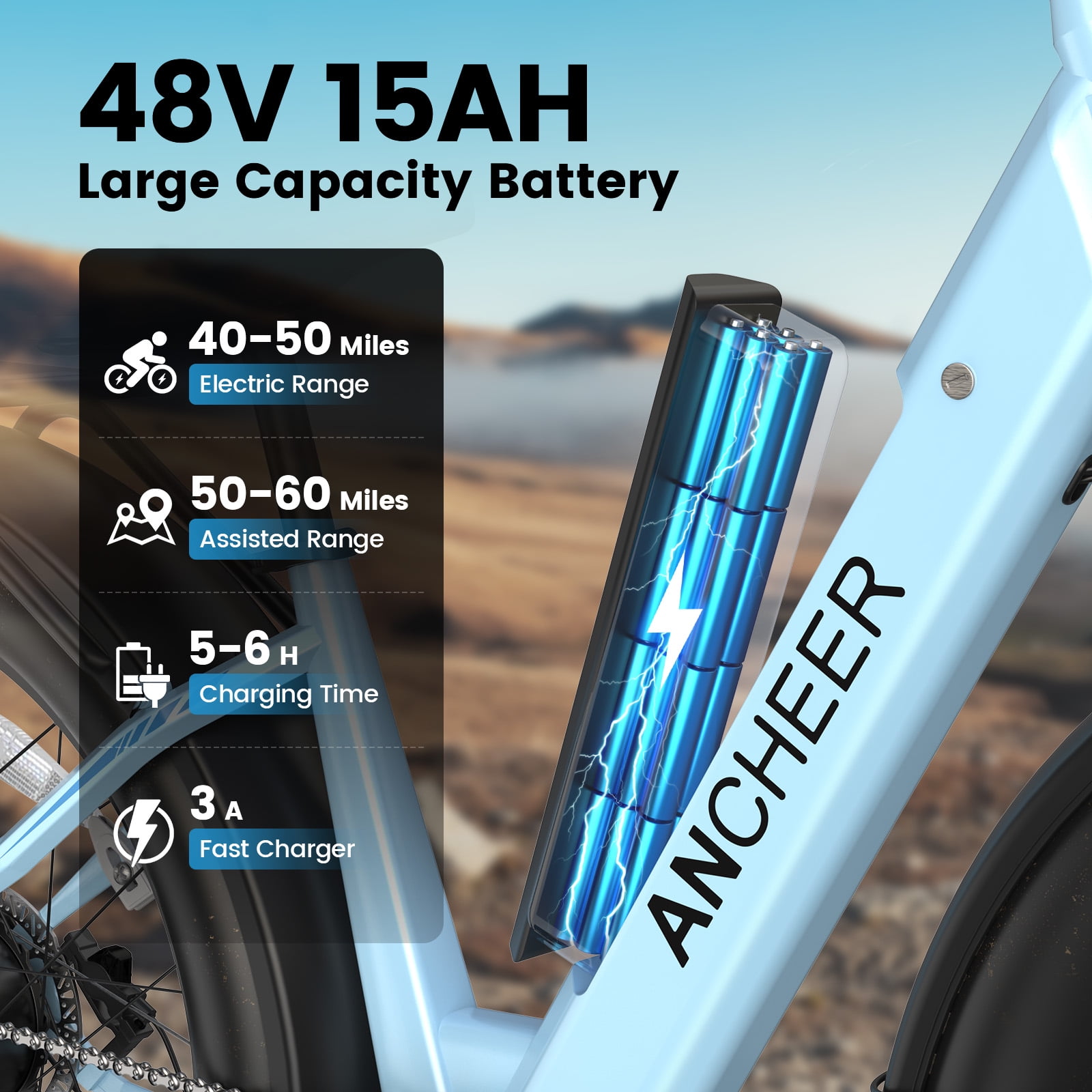 ANCHEER Electric Bike for Adults, 750W Ebike, 28MPH 60Miles Electric Mountain Bike, 26" Fat Tire Electric Bicycle with 48V 15AH Battery, Rear Rack, Lockable Suspension Fork,7 Speed, UL2849