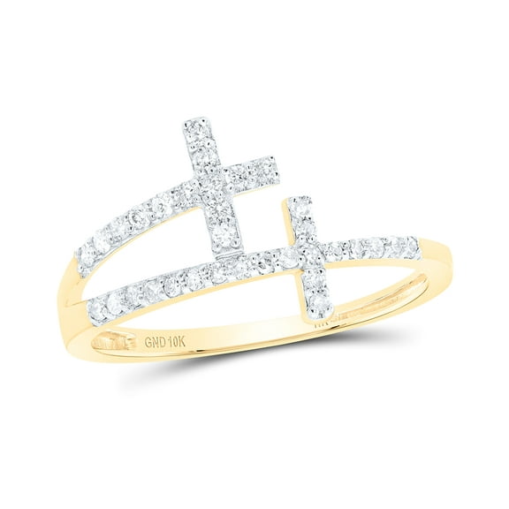10kt Yellow Gold 1/5 Cttw Diamond Wedding Engagement Anniversary Cross Ring, Women Size: 5-9