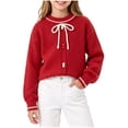 thumbnail image 2 of Girls Bow Sweater Cute Crew Neck Pullover for Kids Girls Christmas Birthday Sweaters Red 5-6 Years, 2 of 6