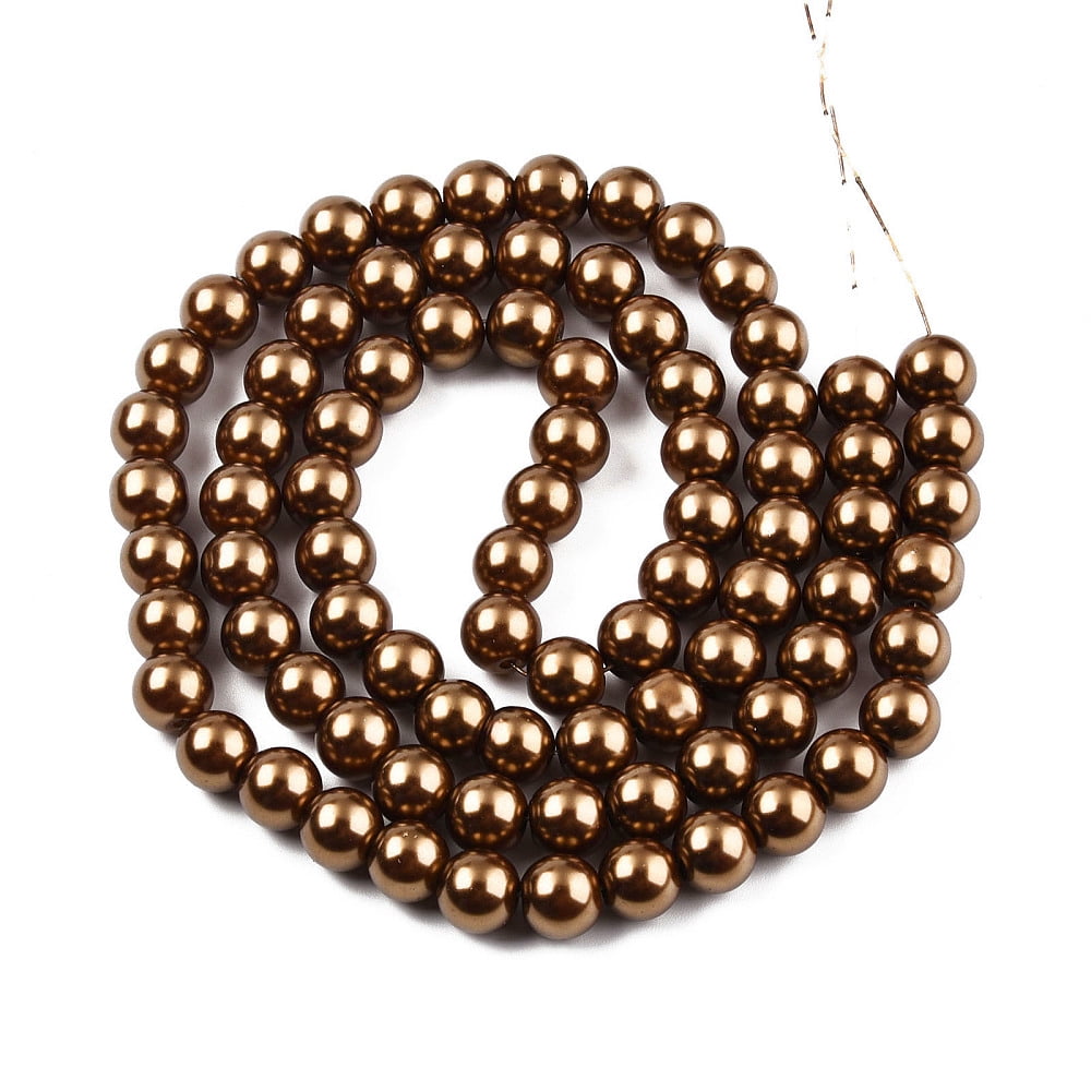 Baking Painted Pearlized Glass Pearl Round Bead Strands Saddle Brown 6~7mm Hole: 1mm 135~140pcs/strand 31.4 inch