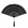 thumbnail image 2 of Black Lace Folding Hand Fan, Black Stamping Vintage Fan, Elegant Handheld Fan with Tassel Pendant, Lightweight Foldable Decorative Cooling Fan for Wedding Bridal Shower Party Photo Props Summer, 2 of 6