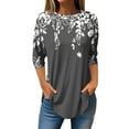 thumbnail image 2 of 3/4 Length Sleeve Womens Tops 2025 Spring Neck Casual Print Tunic T Shirts Three Quarter Length Womens Tops Grey 3XL, 2 of 5