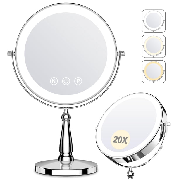 Espejo de maquillaje WOOCICA con aumento de 20 aumentos con luz de 9 pulgadas y 80 LED