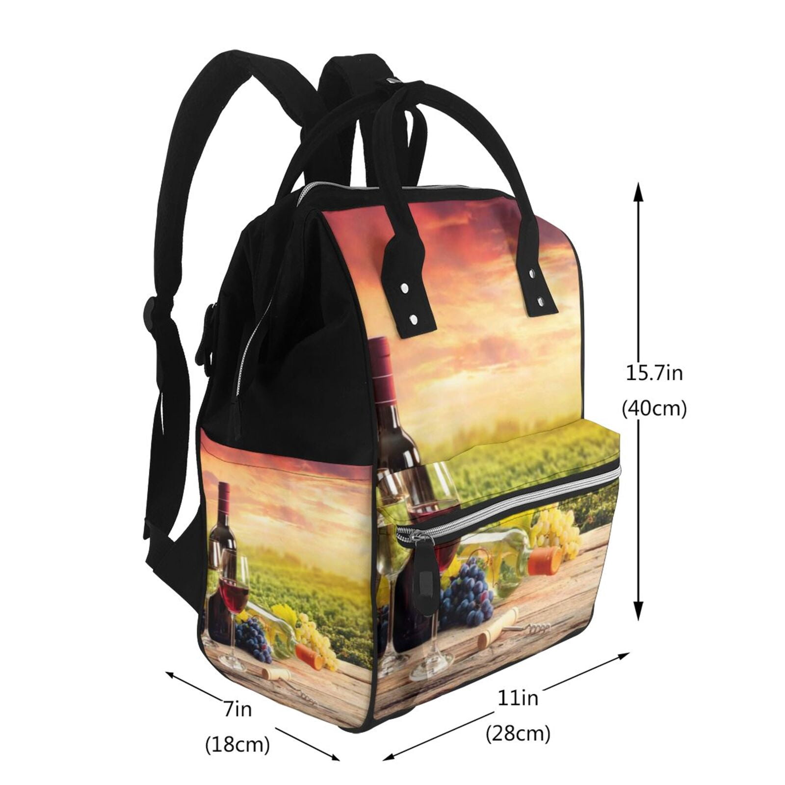 Ratiio Red Wine Glasses Mummy Backpack - Waterproof Twill Canvas, Large Capacity Diaper Bag with Multiple Pockets and Adjustable Straps