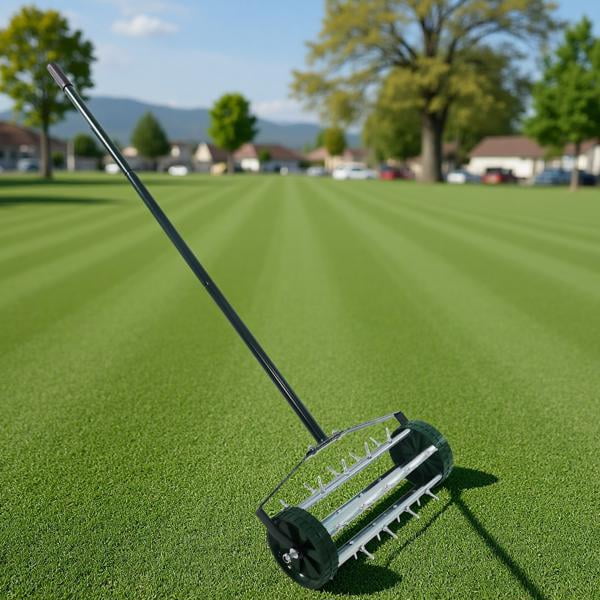 Heavy Duty Rolling Lawn Aerator,Rolling Lawn Aerator, Rotary Push Tine Spike Soil Lawn Aerator Gardening Tool with 3-Piece Long Steel Handle for Garden Yard Grass Maintenance