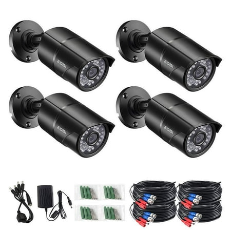 Weatherproof Infrared Bullet Camera ZOSI 4 Pack 720p Outdoor Indoor Day Night Vision Weatherproof 36pcs Infrared Leds Bullet Security Cameras Kit ()