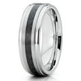 thumbnail image 2 of 6mm Polished Silver Tungsten Carbide Wedding Band Stepped Edges Black Carbon Fiber Center Ring 10.5, 2 of 4