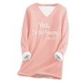 thumbnail image 2 of Royisotas Winter Sweatshirts for Women Fleece Long Sleeve Letter Print Plus Size Pullover Casual Tunic Pink V-Neck Hoodless Shirts, 2 of 4