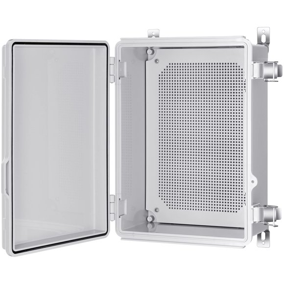 Caja de conexiones Gratury Caja de plástico impermeable IP67 para proyectos eléctricos Cubierta gris con bisagras Incluye placa de montaje y soporte de pared 370??70??50 mm (14.6"??0.6""??.9"")
