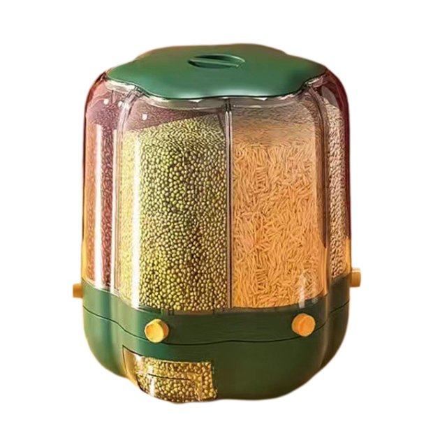 LCXmlly Rice Can Rice Container 360 Degree Rotation Removable Top Cover Large Capacity Clear proof 6 Compartment Beans Rice Barley Grain