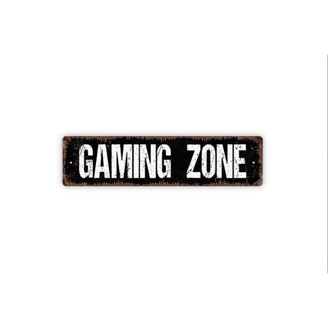 (Metal de aluminio) Letrero de zona de juegos Arcade Man Cave Media Videojuegos TV Decoración estilo granja Letrero de metal rústico para calle o placa con nombre para puerta Tamaño: 4 x 16 pulgadas