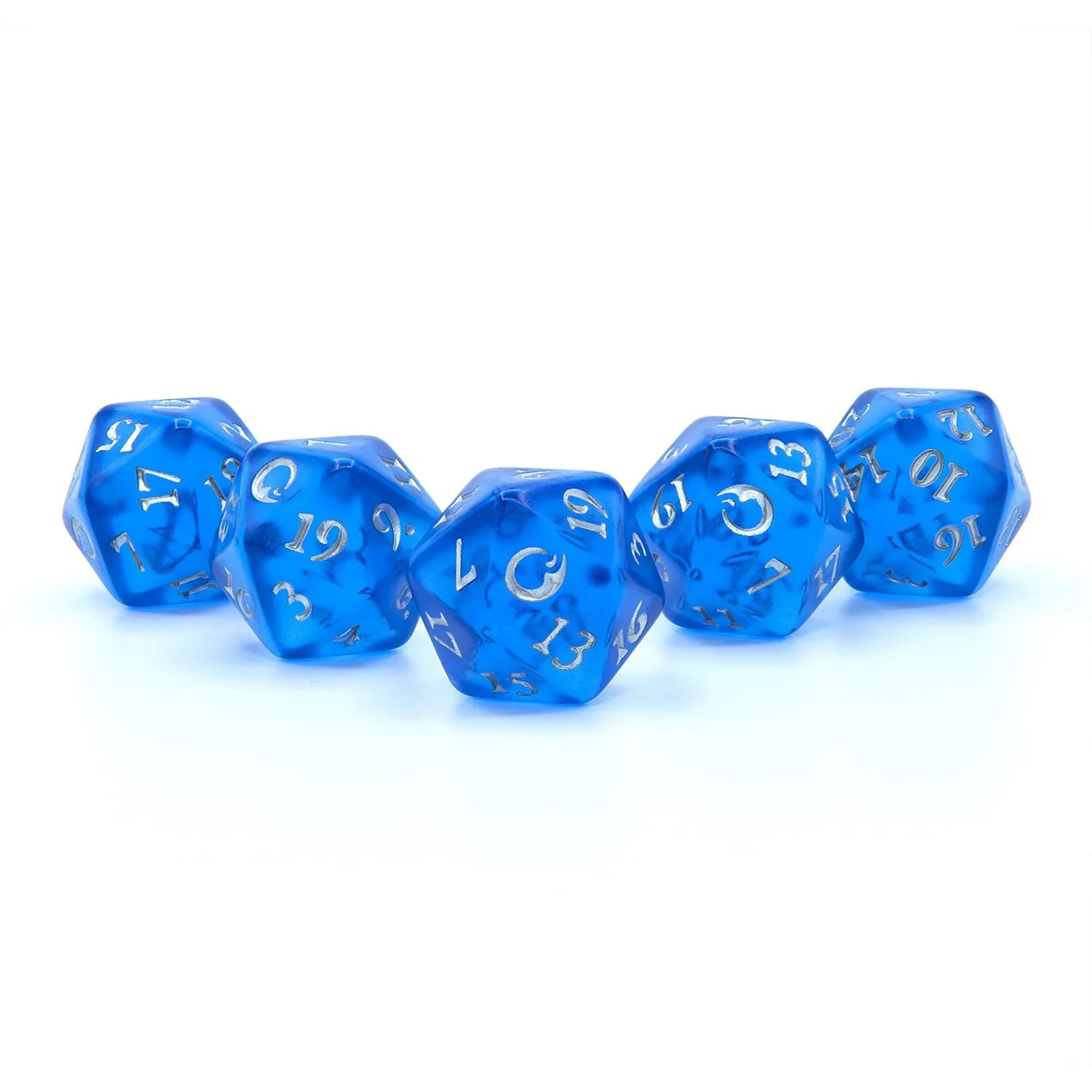 Dune Adventures In The Imperium: Arrakis Melange Dice Set - (5) Twenty Sided Rolplaying Dice Set - Translucent Blue With Silver Numbering, Tabletop Roleplaying Accessory