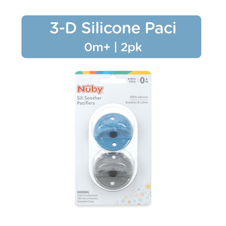 Nuby 3-D Sili Soother Pacifier, 2 Pack, Rocket & Mustache photo 1