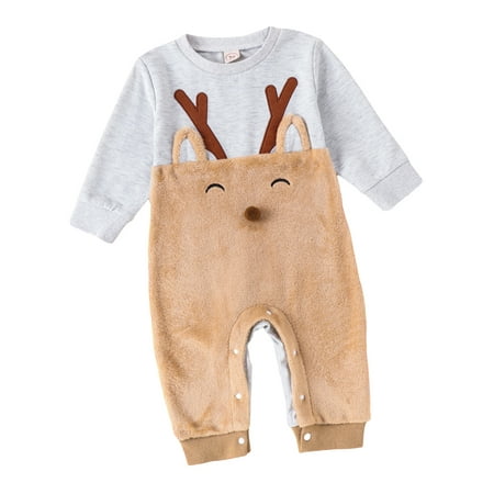 

Mioliknya Baby Christmas Long Sleeve Crewneck Elk/Christmas Tree Print Jumpsuit