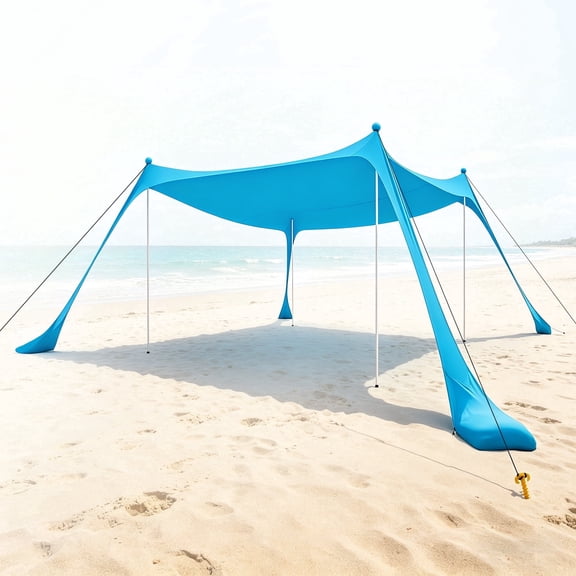 Beach Canopy Beach Tent UPF50 11x11FT Easy to Setup ExtraWindproof Rope Sun Shelter Beach Shade Canopy with 4 StabilityPoles Outdoor Shade for Beach Camping Family
