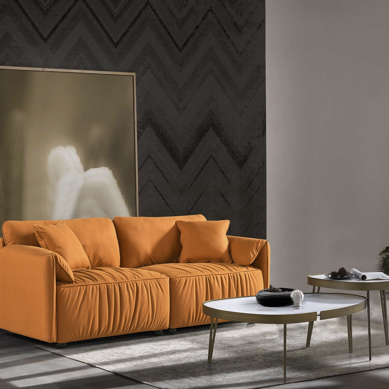 Kadyn Modern Upholstered Loveseat for Home, Sectional Sofa for Apartment Dorm, 2 Seater Living Room Sofa, Orange
