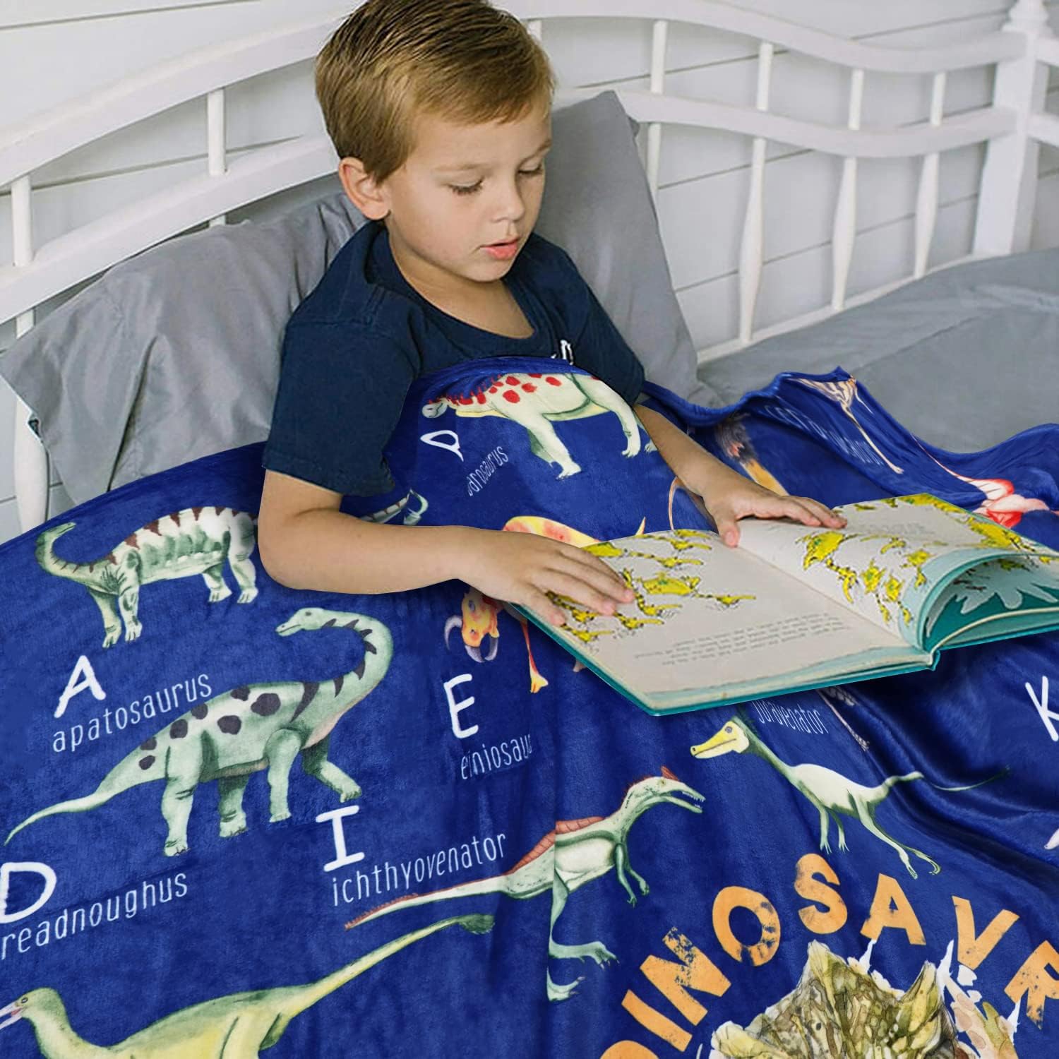 Kids Dinosaur Alphabet Blanket for Boys Dino Blanket Birthday Christmas Dinosaur Gifts for Boys, 50x60 Inch