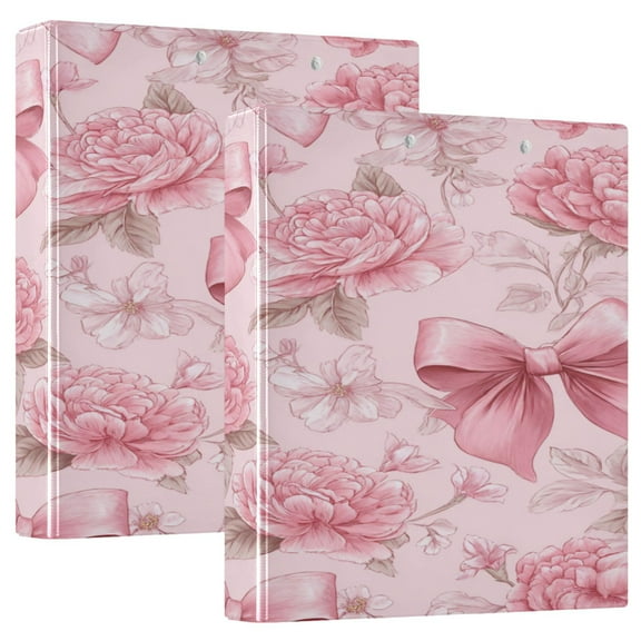 3 Ring Binder 1.5 inch Round Rings with Interior Pockets Binders Organizer Office School 2Pack Pink Bows and Peony Flowers