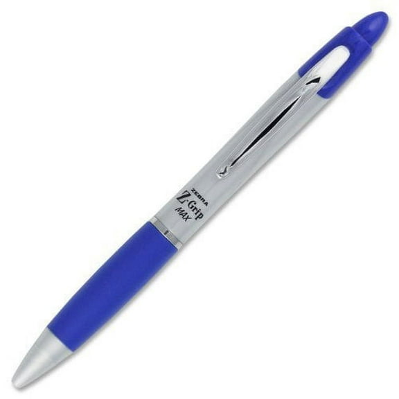 Zebra Z-Grip MAX Retractable Ballpoint Pen, Medium, 1.0 mm, Silver Barrel, Blue Ink, 12-Count (22420) by Zebra Pen