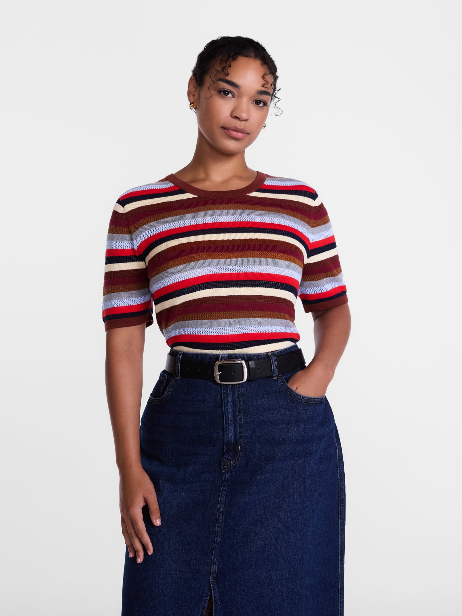 Scenario Women's Stripe Sweater with Short Sleeves, Sizes XS-XXXL