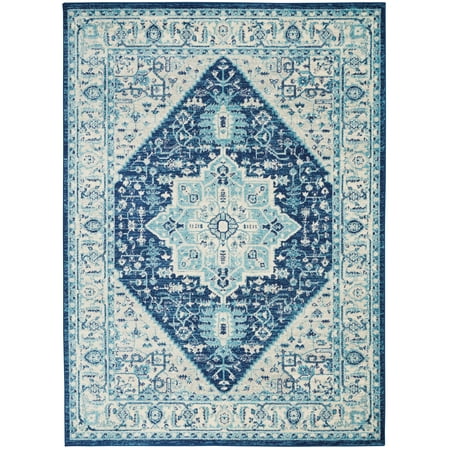 Serene Distressed Persian Ivory/Navy 6' x 9' Area Rug, (6' x 9')