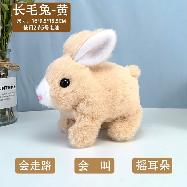 Conejo blanco pequeño eléctrico de peluche de simulación, mascota, conejo de pelo largo blanco