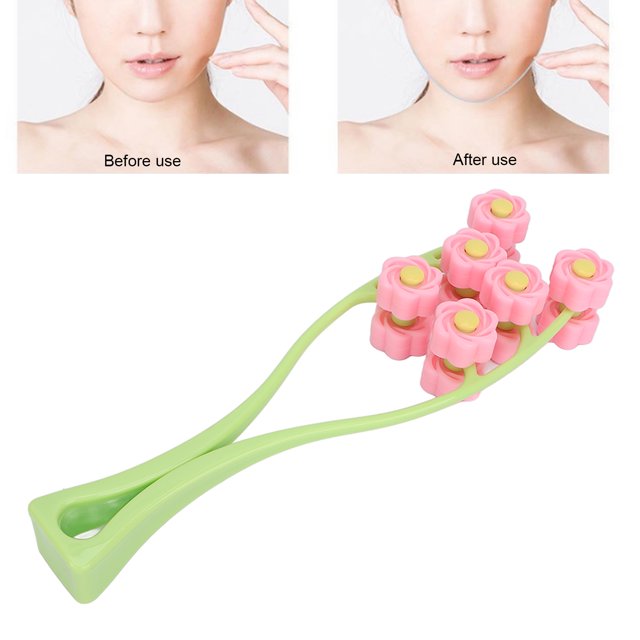 Melon Seed Face Massager, Cheeks Neck Chin Tightening, Flower Design Concave Convex Particles, V Shaped Double Clip, Portable, with Comfortable Handle, for Face Legs Arms