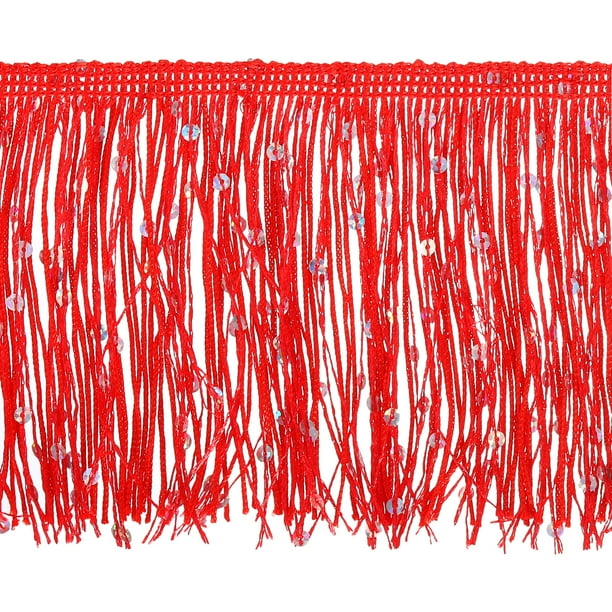 Uxcell 5 yardas de fleco de lentejuelas rojas de 4", trim de borlas de bricolaje, (14.7 pies/4.5m)