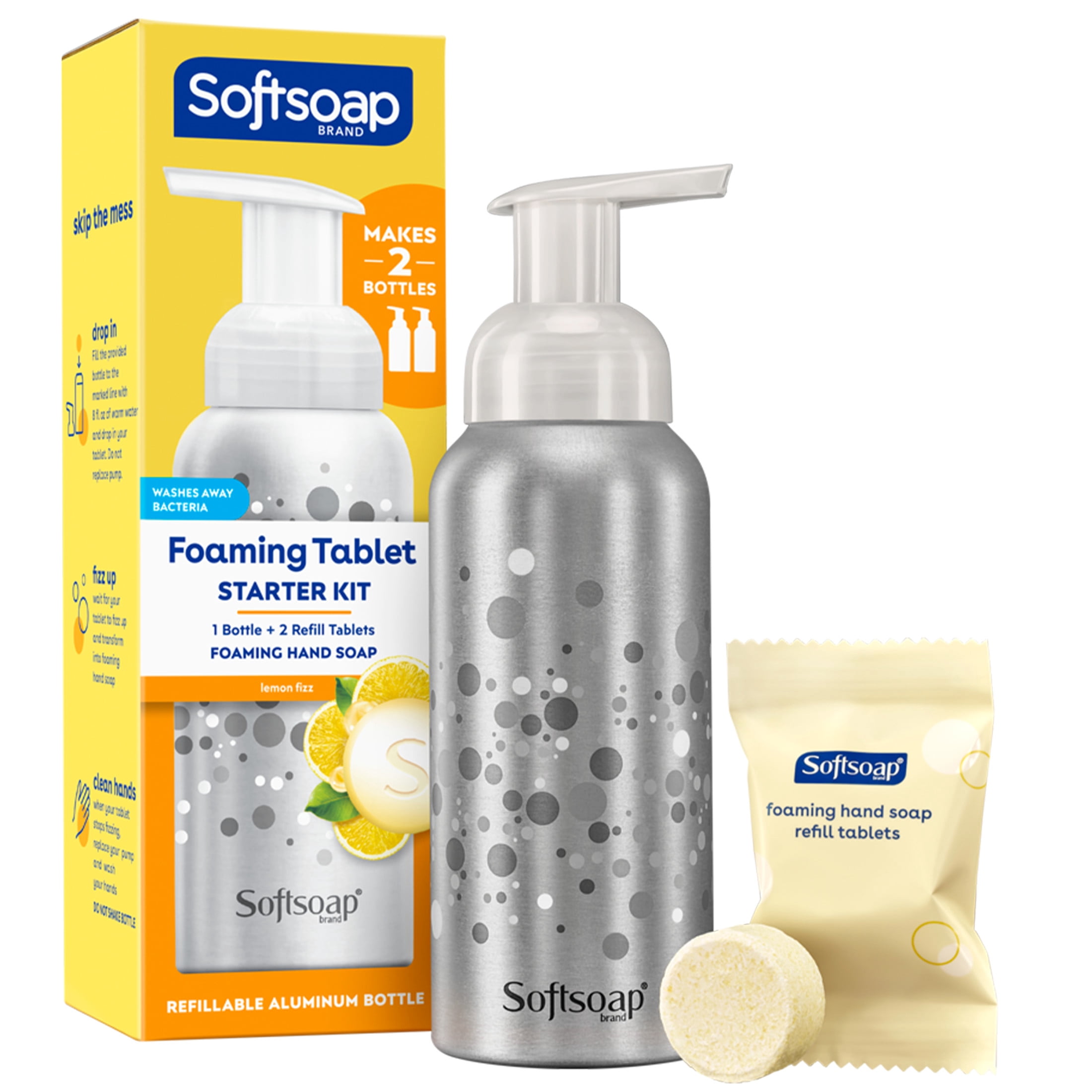 Softsoap Hand Soap Tablets Lemon Fizz, Starter Kit with Pump and 2 Tabs