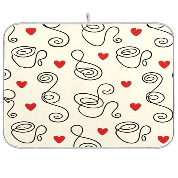 16x18Inch Dish Mat Absorbent Drying Dish Mat for Kitchen Multi-Functional Dish Drying Mats,Line Coffee Printed