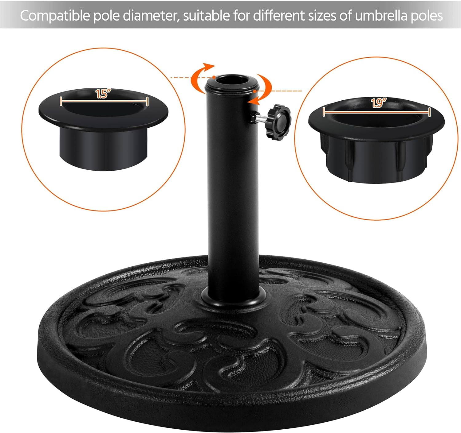 WBTER 22lbs Umbrella Base Stand Heavy Duty Outdoor Patio Resin Umbrella Stand for Deck, Garden, Lawn - Black