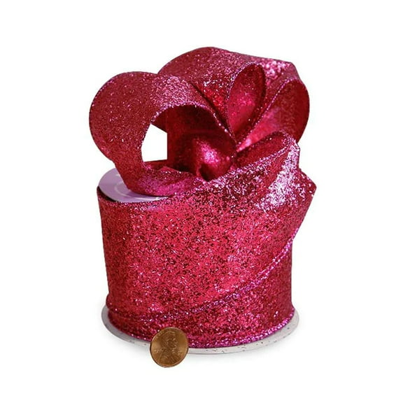 2.5" Wide Fuchsia Glitter Wired Ribbon - 10 Yards (57787133)