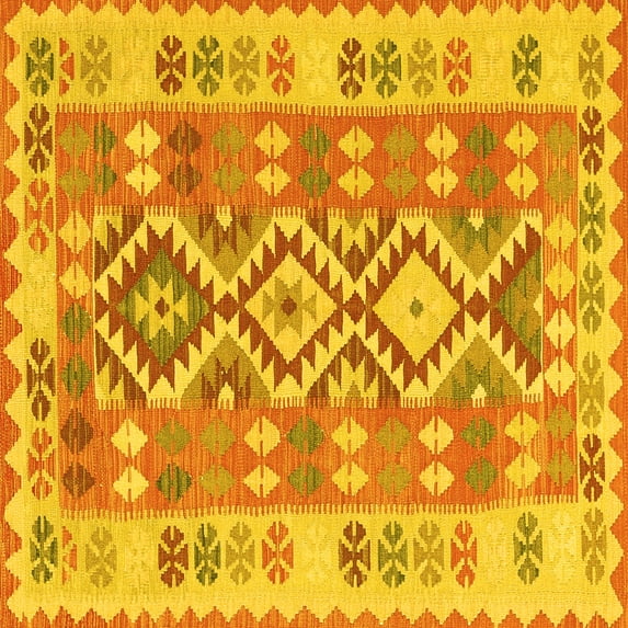 Ahgly Company Machine Washable Indoor Square Southwestern Yellow Country Area Rugs, 7' Square