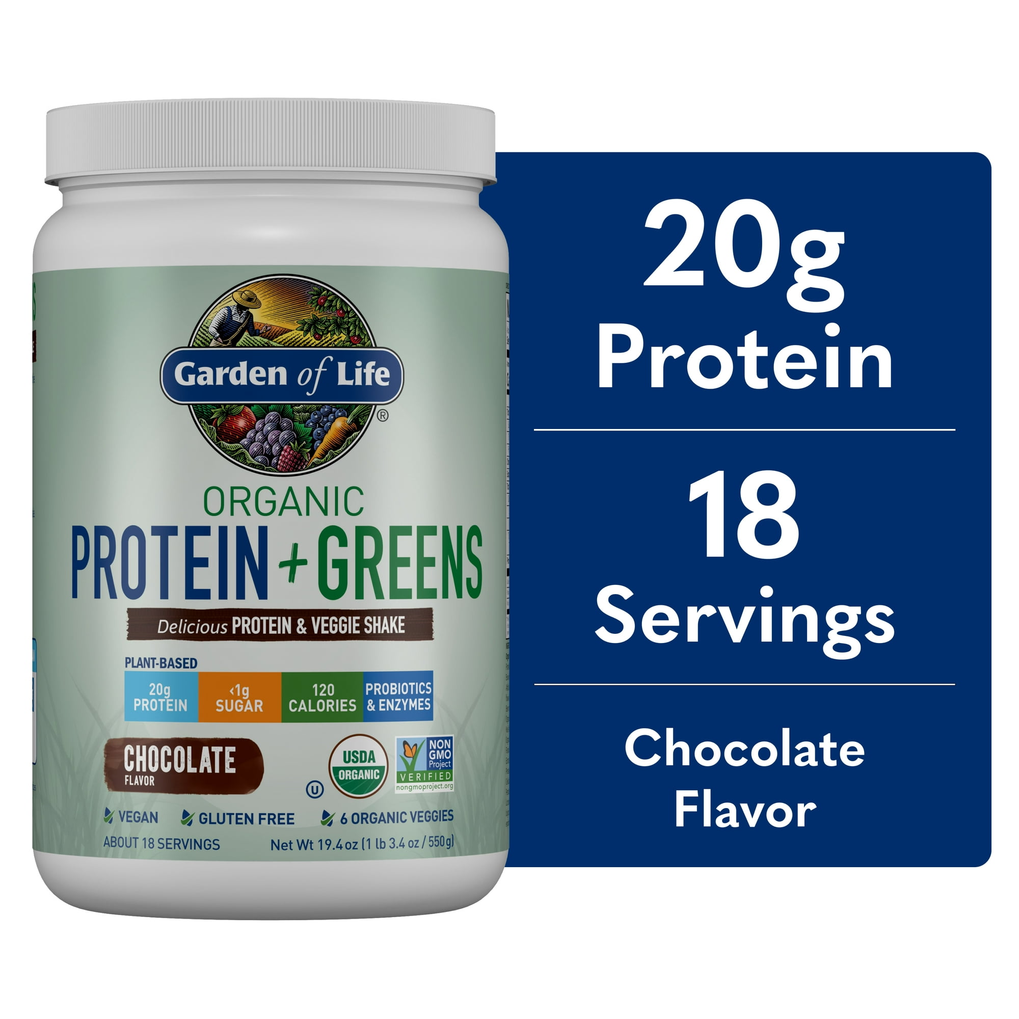 Garden of Life Organic Protein & Greens Protein Powder 20g Protein - Chocolate 18 Servings