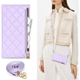 thumbnail image 3 of Crossbody Wallet for iPhone 12/12 Pro Case with Adjustable Lanyard Strap Card Holder 6.1",PU Leather Zipper Handbag Purse Kickstand Lattice Pattern Cover Case for Men Women Girl,Purple, 3 of 15