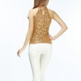 thumbnail image 7 of Women's Sequin Halter Tank Top Summer Luxurious Mock Neck Sleeveless Blouses Slim Fit Fashion Going Out Clothes Gold, 7 of 7