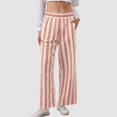 thumbnail image 2 of Duqingm Womens Spring Pants Women Casual Drawstring Elastic Waist Striped Wide Leg Pants with Pockets Beige,S, 2 of 6