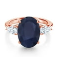 thumbnail image 3 of Gem Stone King 18K Rose Gold Plated Silver 3-Stone Ring Sapphire Moissanite (7.37 Cttw), 3 of 6