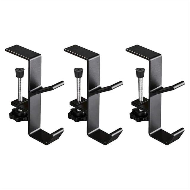 Juego de de Escritorio Ajustables para Bolsos, Auriculares y Más - 3 Piezas, Abrazadera Antideslizante, Color Negro